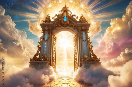 Majestic Heavenly Gate with Fantasy Sky and Ethereal Atmosphere
