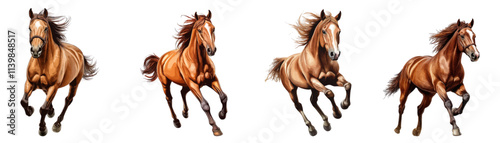 set of beautiful brown horse running, vector illustration on a white background