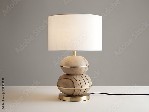 Modern Wooden Table Lamp with White Shade photo