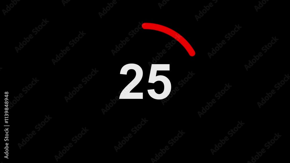Animated countdown from 30 seconds on a transparent background Animated circle shaped stylish smooth tailed line indicator. Neon and shady nightlife concept
