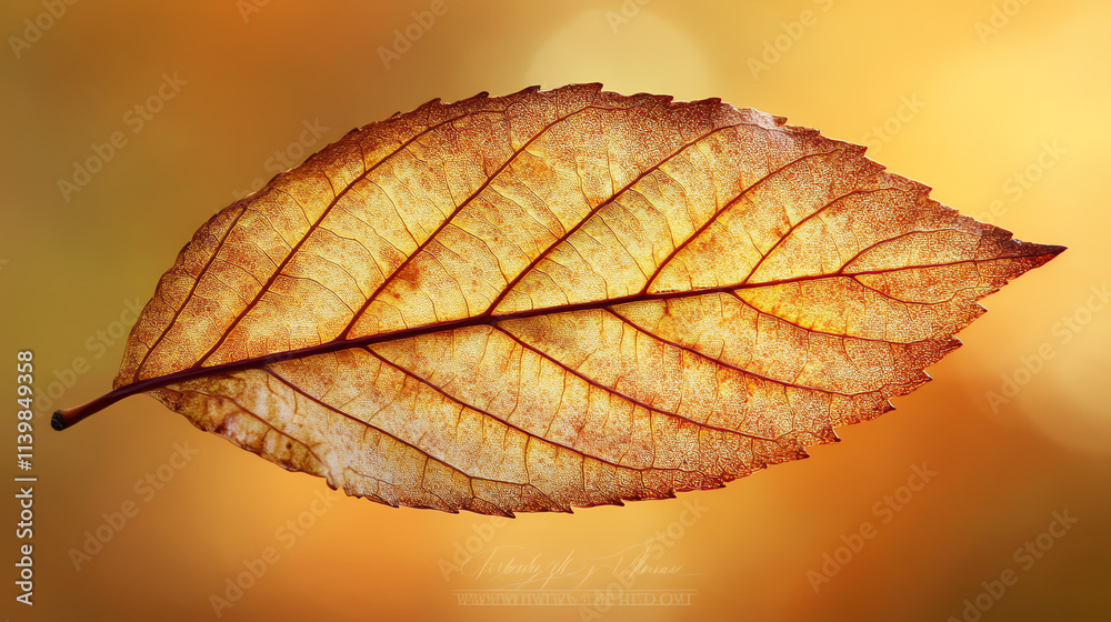 Fototapeta premium Dried leaf detail in golden light