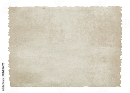 Old vintage piece of paper with torn ripped jagged edges. Antique ragged worn faded parchment background texture 
