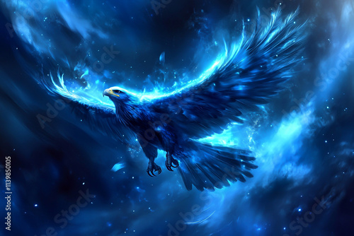A majestic eagle soaring through the sky, with a motion blur effect in the background and a serene blue color scheme, creating a stunning mobile wallpaper.