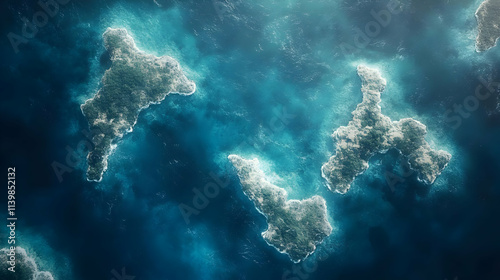 Oceanic Islands Aerial View 3D Illustration