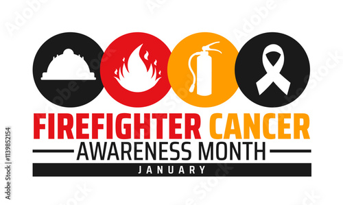 Firefighter Cancer Awareness Month background, banner or poster design template. observed every year in January. Holiday concept. Use to any Template, card, poster, placard, template.