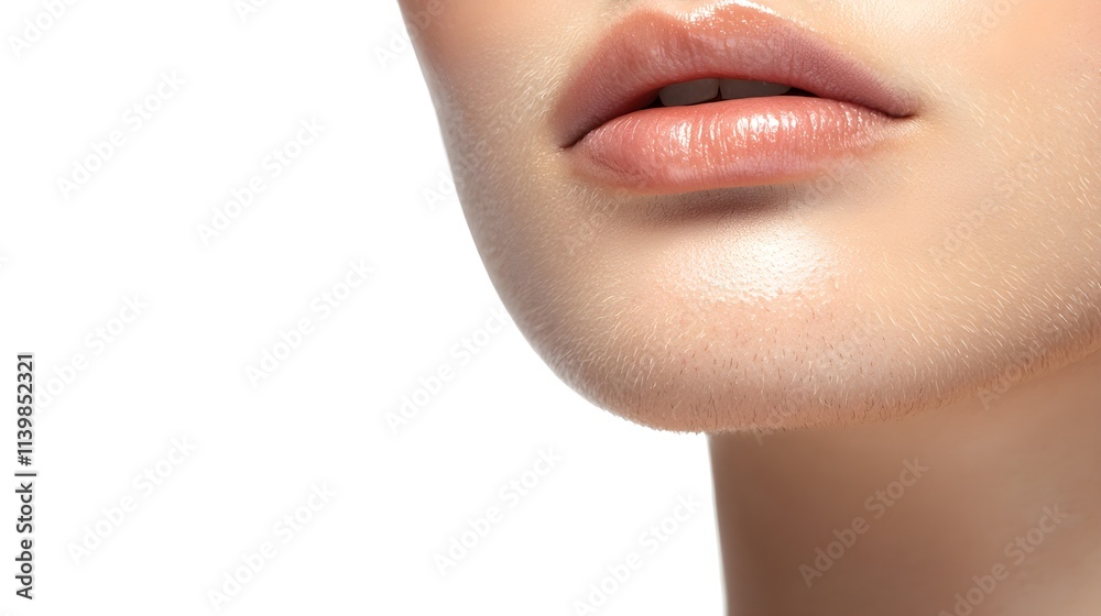 Obraz premium young man's face close-up, acne scar details, calm and neutral expression, realistic skin texture, isolated on white background