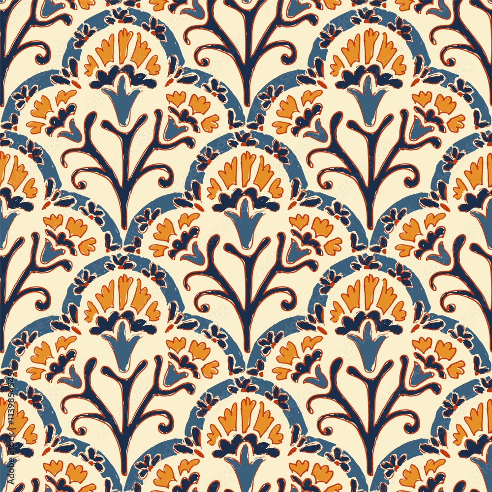 Fototapeta premium Seamless abstract pattern. Wavy floral print. Vector illustration.