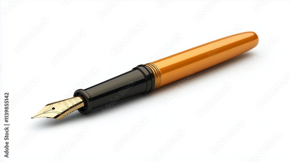 Elegant black and gold fountain pen on blank white notebook Elegant black and gold fountain pen on blank white notebook