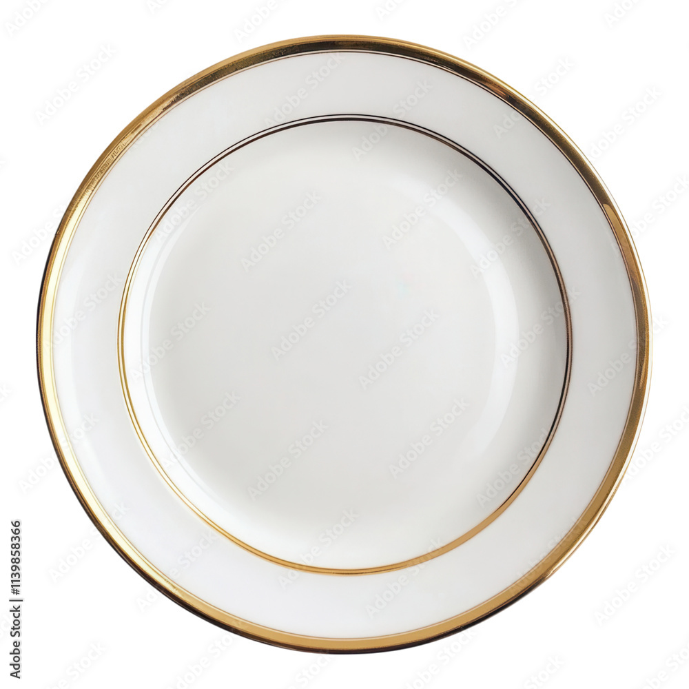 Elegant white plate with gold trim minimalist design kitchen still life close-up timeless tableware concept