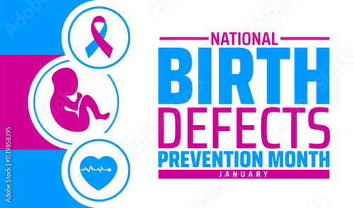 National Birth Defects Prevention Month background, banner or poster design template. observed every year in January. Holiday concept. Use to any Template, card, poster, placard, template.