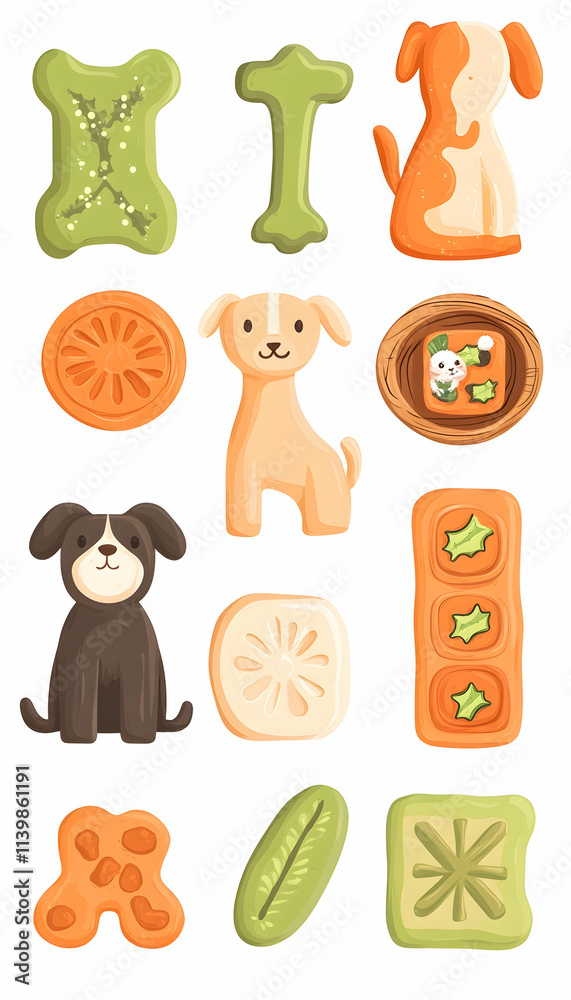 Fototapeta premium Illustration of dog treats and cute dogs.