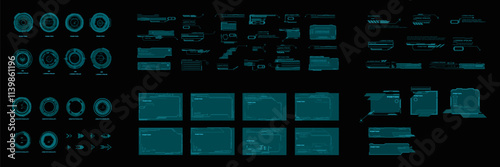 Big set of complex elements and frames with data for the HUD interface. Set frames and blocks with callouts and user data for the HUD graphical interface. Vector set elements