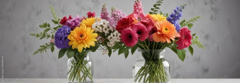 Fototapeta premium Colorful flower arrangement in clear vase, isolated, beauty, petals