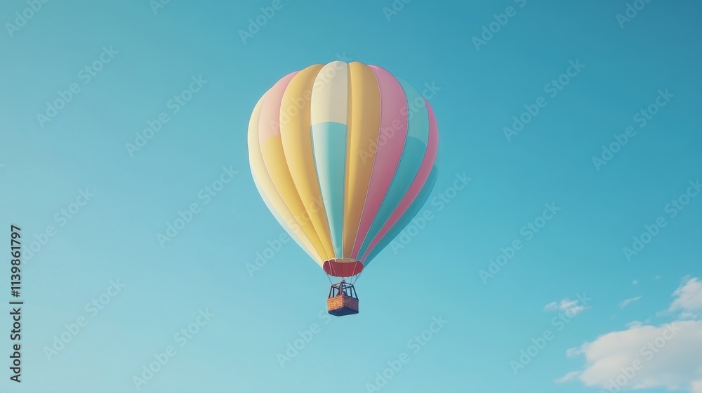 Fototapeta premium Colorful hot air balloon floating in clear blue sky on a sunny day