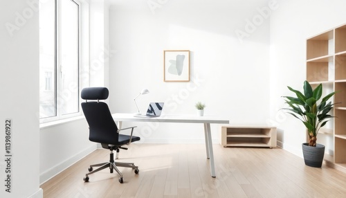 Work Space Of Interior Design with Minimalist Concept - Hotel Work Space - Apartment Work Space Interior with Chair and Table - Interior Design. Minimalist Office Interior With Chair Minimalist Style