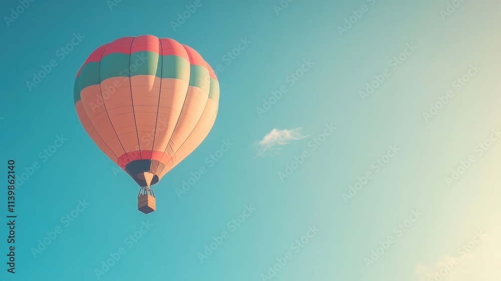 Fototapeta premium Colorful hot air balloon floating in clear blue sky on a sunny day