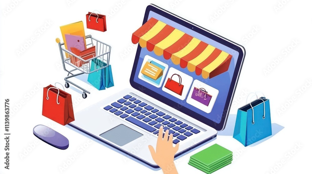 Online shopping experience on a laptop. Online shopping experience on a laptop.