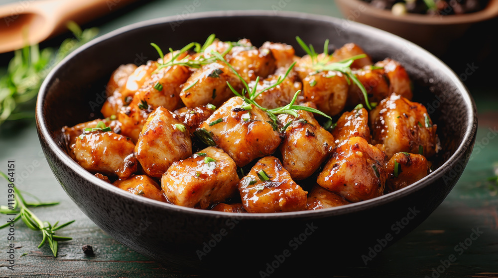 Delicious Sweetbread Ragout Bowl of Meat and Sauce Photography for Culinary Food Menu Inspiration