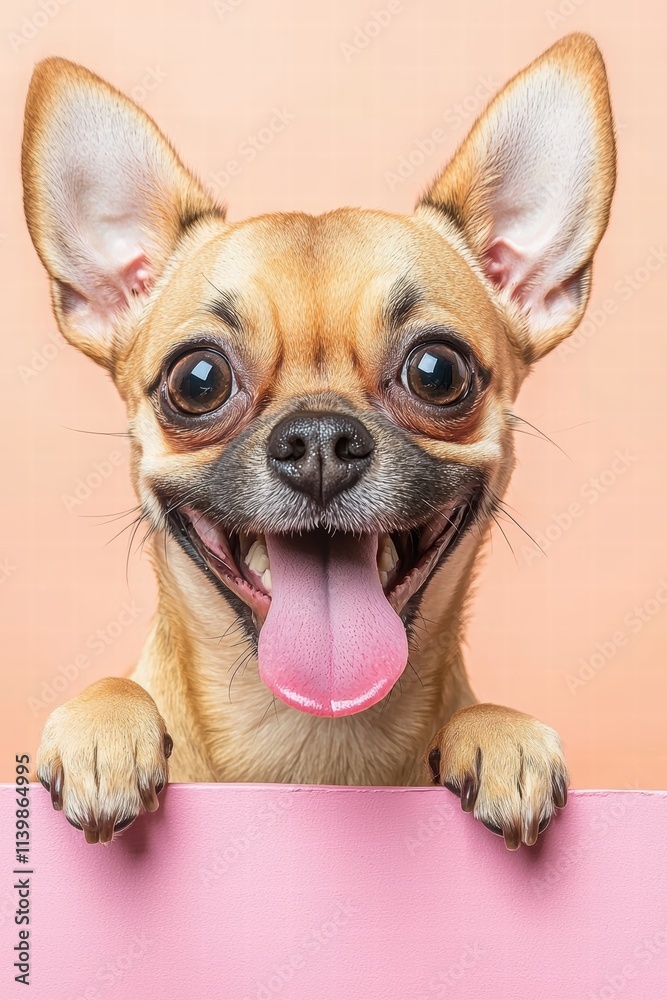 Happy Chihuahua with Big Eyes and Playful Expression on Pink Background Happy Chihuahua with Big Eyes and Playful Expression on Pink Background