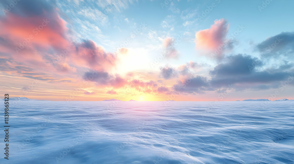 Obraz premium Winter Sunset Landscape Illustration