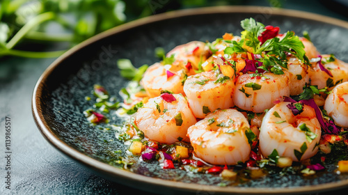 Delicious Scallop Ceviche Food Menu Photography Fresh Ingredients Vibrant Colors Culinary Presentation