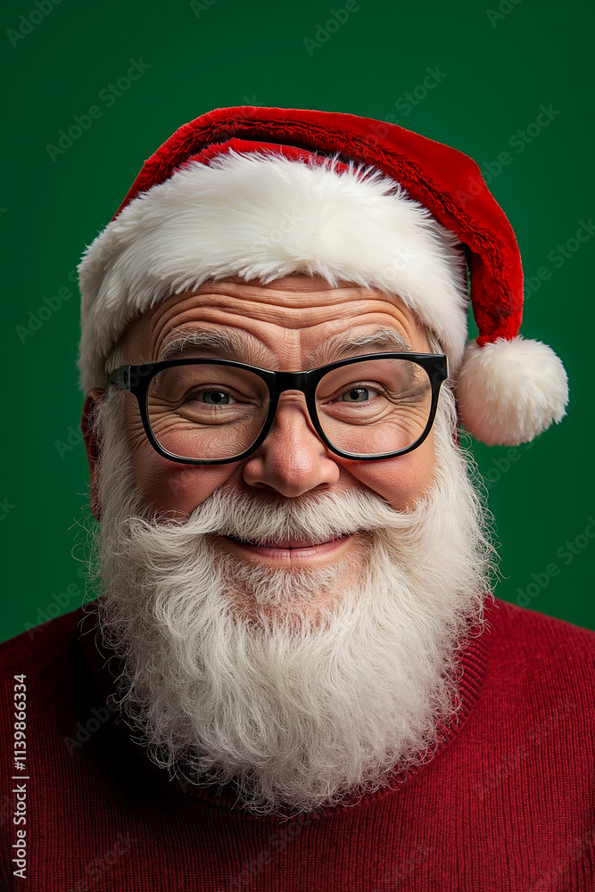 Naklejka premium A man with a white beard wearing a santa hat and glasses
