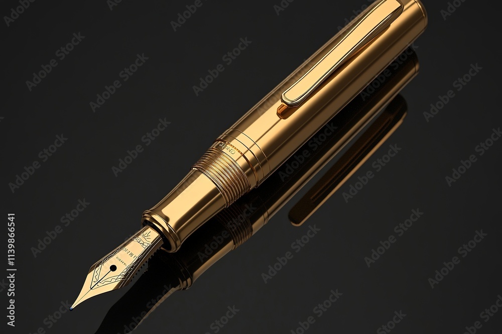 Elegant golden fountain pen on dark backdrop Elegant golden fountain pen on dark backdrop