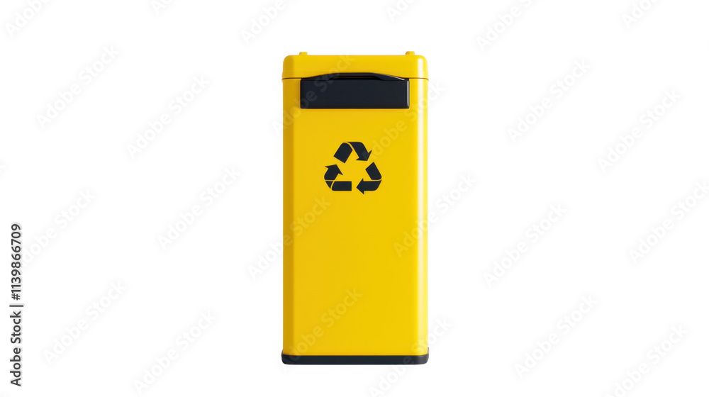 Bright Yellow Recycling Bin for Sustainability and Waste Management with Recycle Symbol, Perfect for Eco-Friendly Initiatives and Community Clean-Up Efforts Bright Yellow Recycling Bin for Sustainability and Waste Management with Recycle Symbol, Perfect for Eco-Friendly Initiatives and Community Clean-Up Efforts