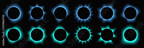 Set of blue circle illuminate light frames