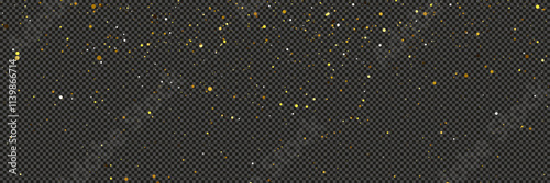 Gold glittering dust with stars on transparent backdrop