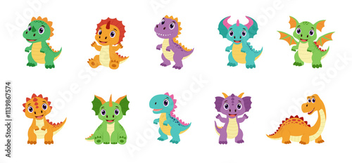 Dinosaurs set. Characters of dinosaurs for kids. Collection of cute dinosaurs.