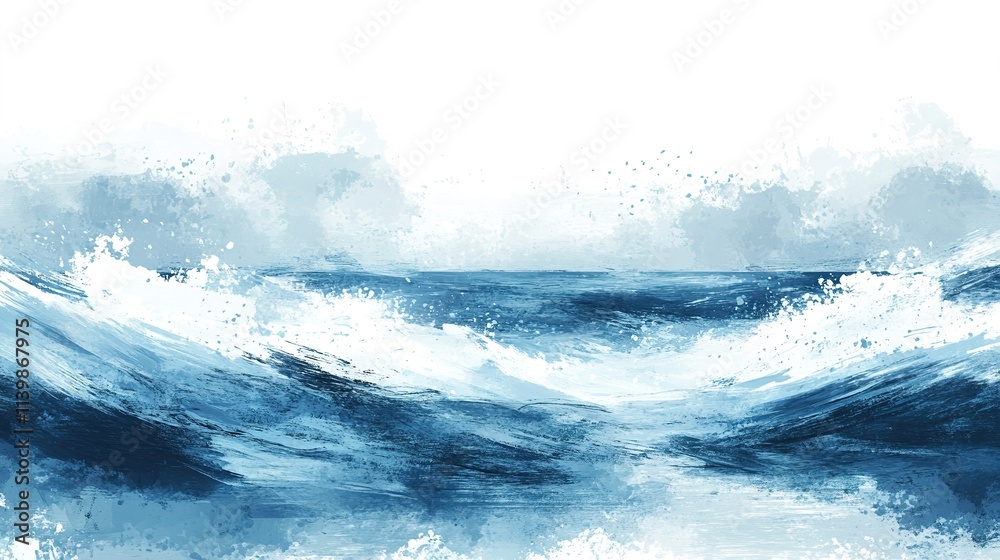 Abstract blue sea waves painting with expressive brushstrokes Abstract blue sea waves painting with expressive brushstrokes