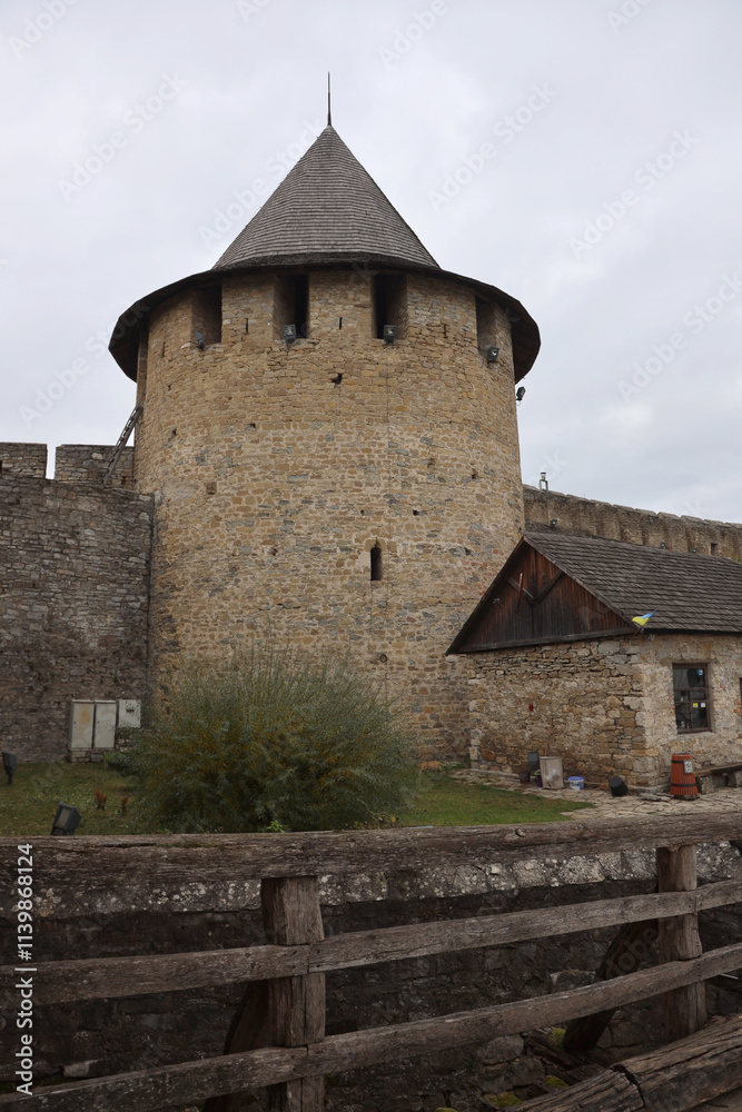Khotyn fortess, castle in Ukraine in autumn. One of seven wonders of Ukraine. Exterior view of Khotyn Fortress, fortification complex on Dniester bank in Khotyn town, outdoors Khotyn fortess, castle in Ukraine in autumn. One of seven wonders of Ukraine. Exterior view of Khotyn Fortress, fortification complex on Dniester bank in Khotyn town, outdoors