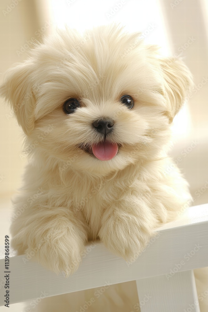 Adorable fluffy puppy with soft fur and cheerful expression Adorable fluffy puppy with soft fur and cheerful expression