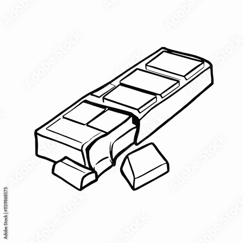Chocolate Bar with Broken Piece – Black Outline Vector Illustration