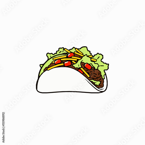 Classic Beef Taco – Black Outline Vector Illustration