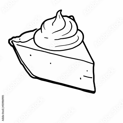 Coconut Cream Pie with Whipped Topping – Black Outline Vector Illustration