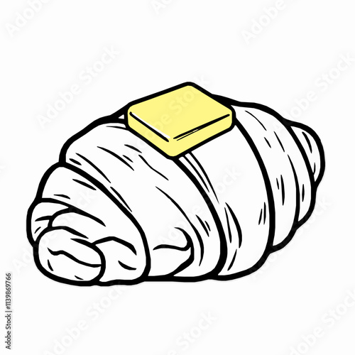 Croissant with Flaky Layers and Butter – Black Outline Vector Illustration
