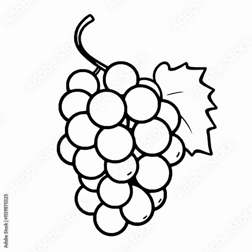 Fresh Grapes Bunch – Black Outline Vector Illustration