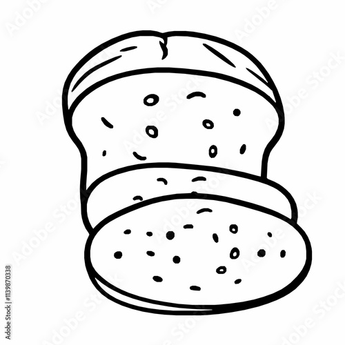 Freshly Baked Loaf of Bread with Slices – Black Outline Vector Illustration