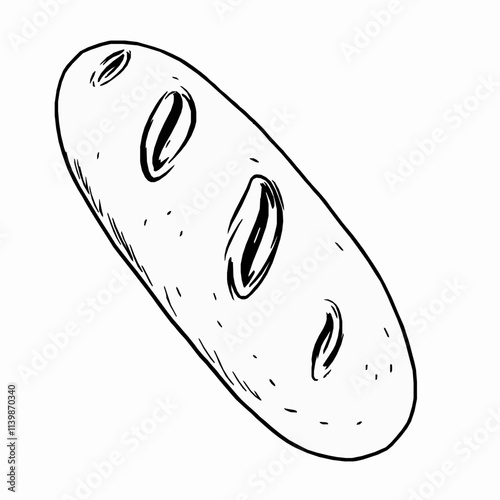 Freshly Baked Baguette Loaf – Black Outline Vector Illustration