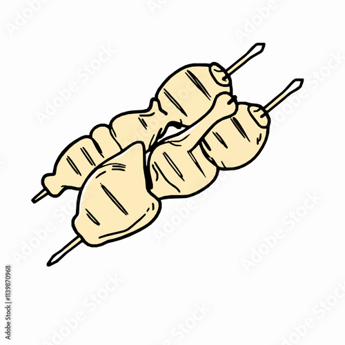 Grilled Chicken Drumsticks on Skewers – Black Outline Vector Illustration