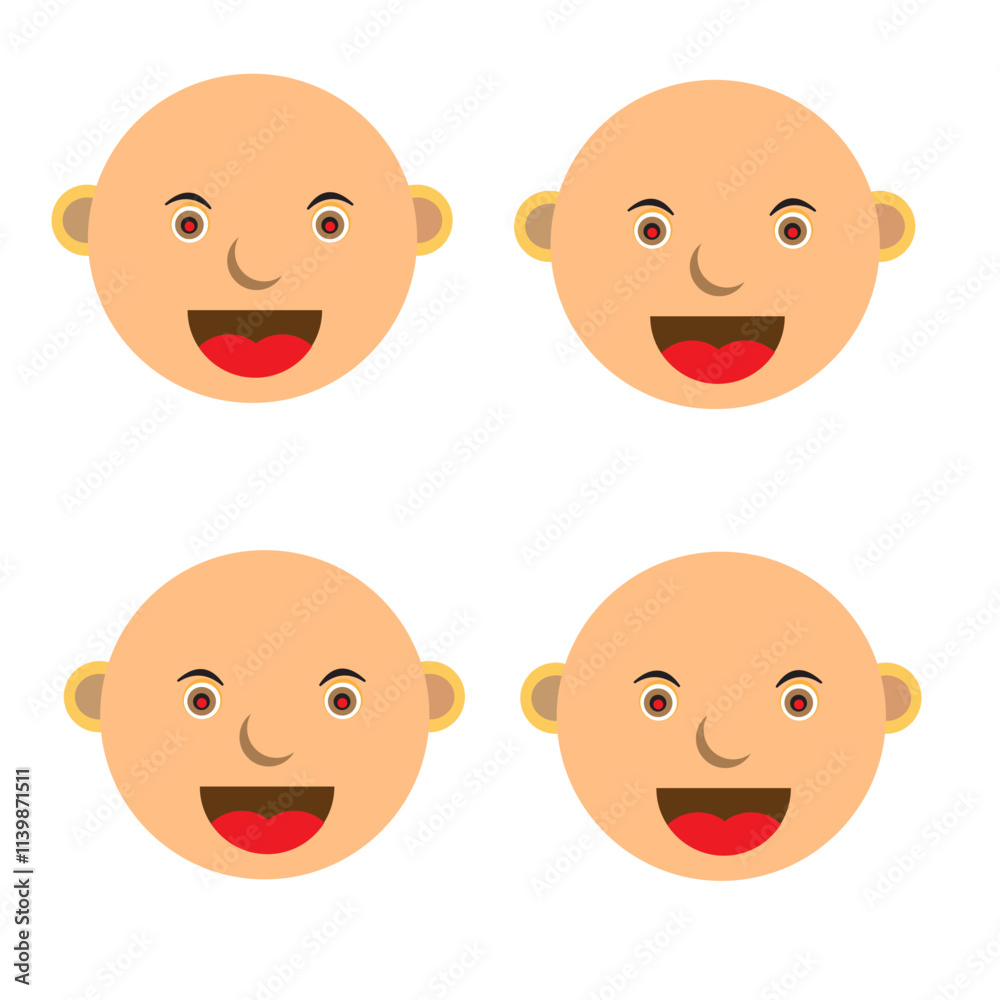 white background with exactly the same model of 4 bald heads. abstract white background with exactly the same model of 4 bald heads. abstract