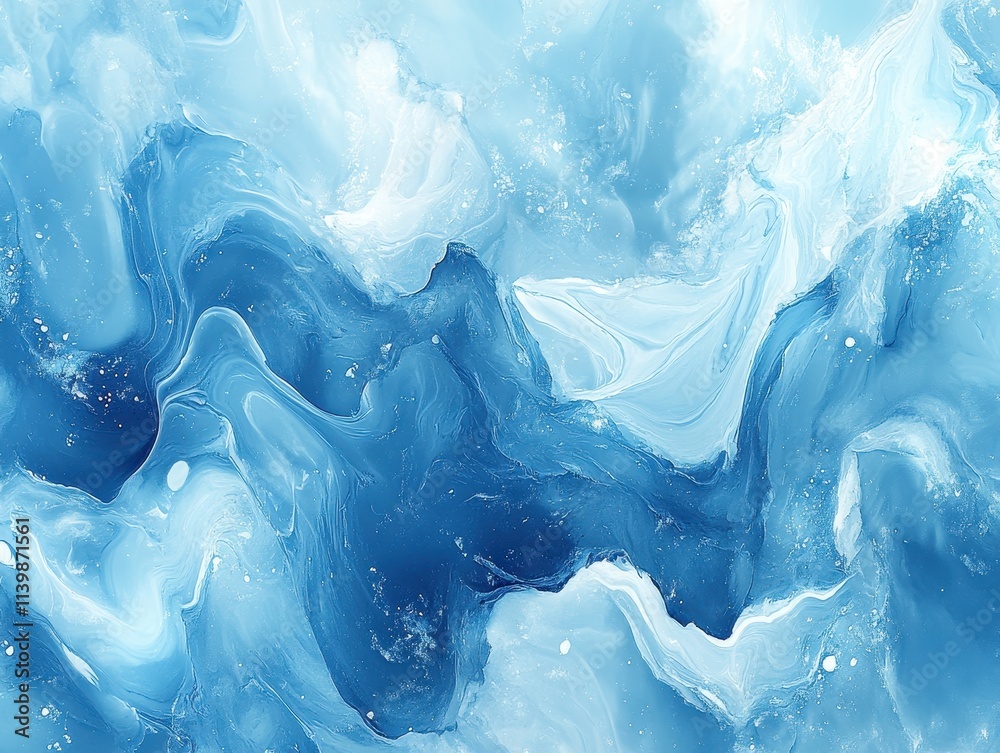 Fototapeta premium Abstract blue and white swirling pattern resembling ocean waves.