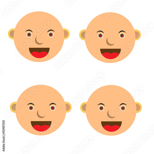 white background with exactly the same model of 4 bald heads. abstract