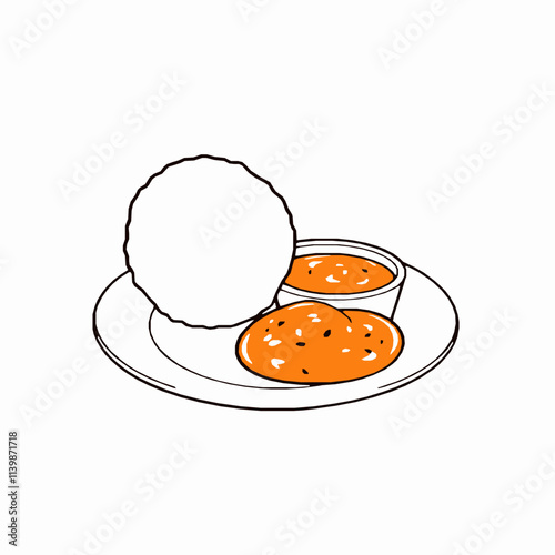 Kachori with Tamarind Chutney – Black Outline Vector Illustration