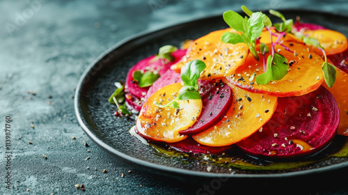 Golden Beet Carpaccio Food Menu Fresh Vegetables Healthy Dish Culinary Photography Gourmet Style