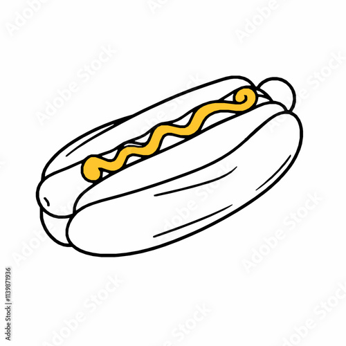 Loaded Hot Dog with Toppings – Black Outline Vector Illustration