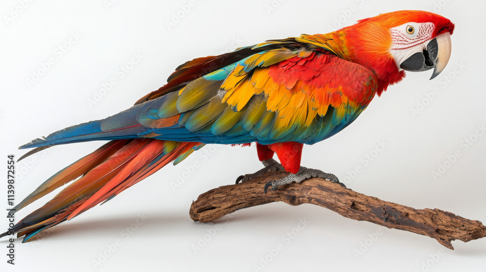 Obraz premium Majestic Scarlet Macaw perched on branch, showcasing vibrant feathers