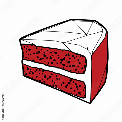 Red Velvet Cake Slice with Cream Cheese Frosting – Black Outline Vector Illustration photo